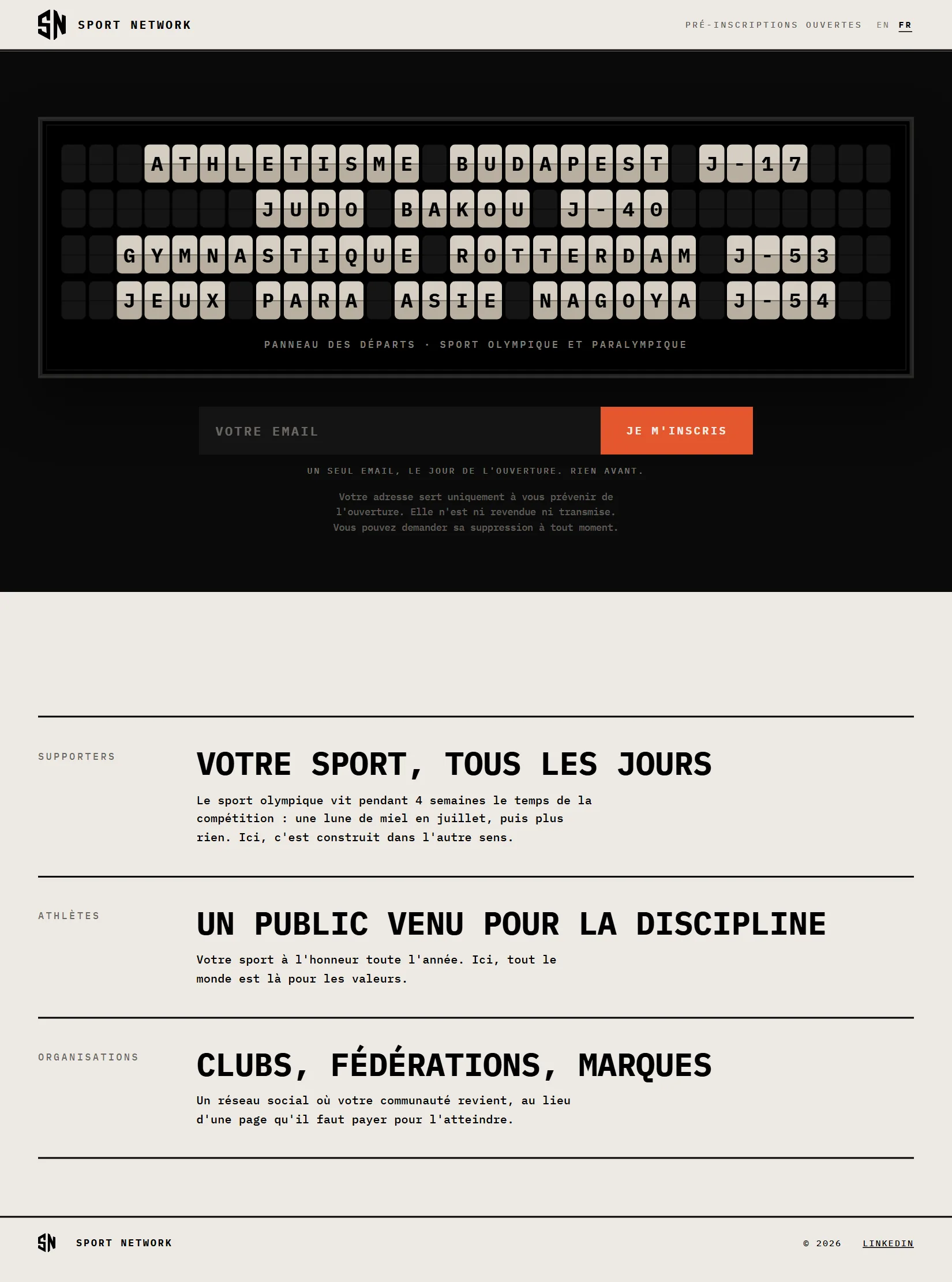Le site livré à Sport Network